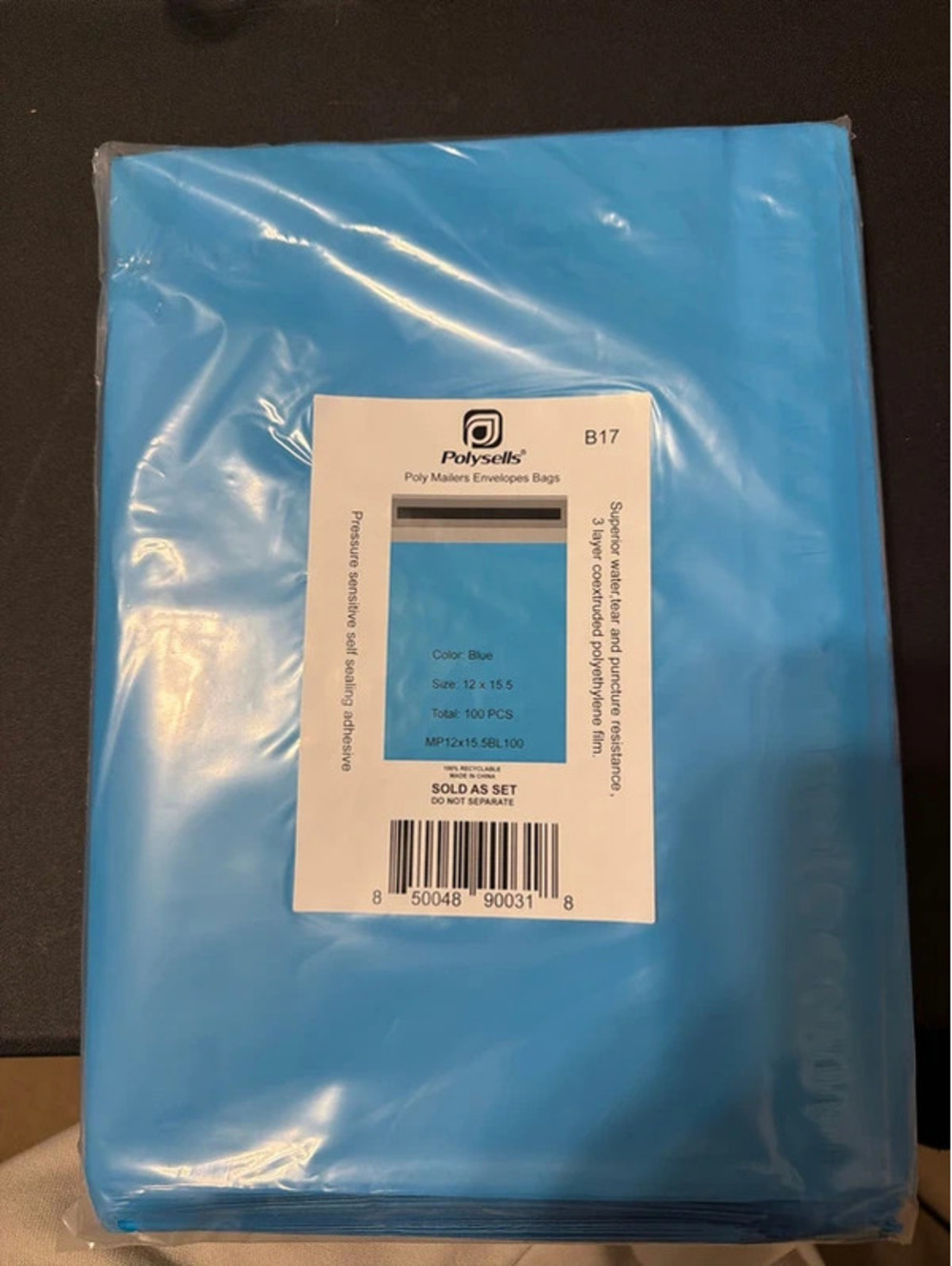 100 Pack Blue Poly Mailers – 12” x 15.5”